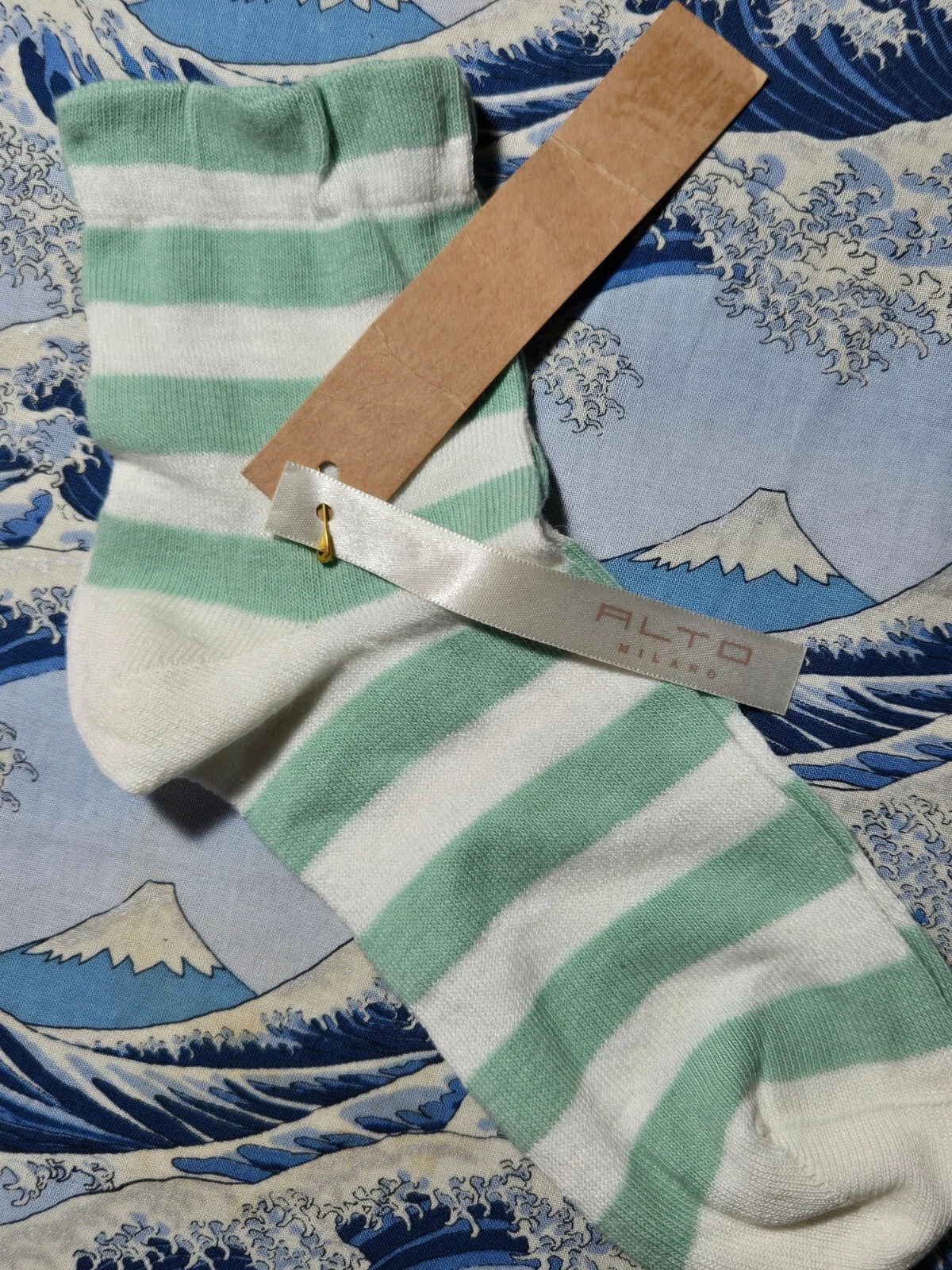 Alto Milano Womens Linen Short Socks Stripe Spring Green OneSize UK 3-7 EU 36-40