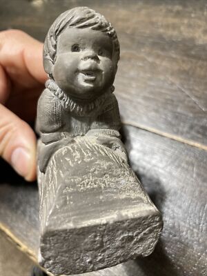 Vintage RETRO Anro Carving Boy on Log 1972