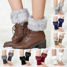 Winter Women's Ankle Leg Warmers Short Faux Fur Knitted Boot Topper Cuffs Socks