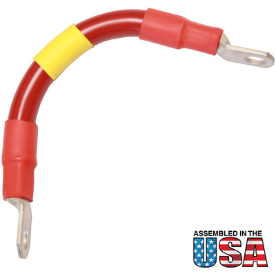 AWG #1/0 Red Battery Interconnect Cable 6'' with 3/8'' Lugs ASSEMBLED IN USA
