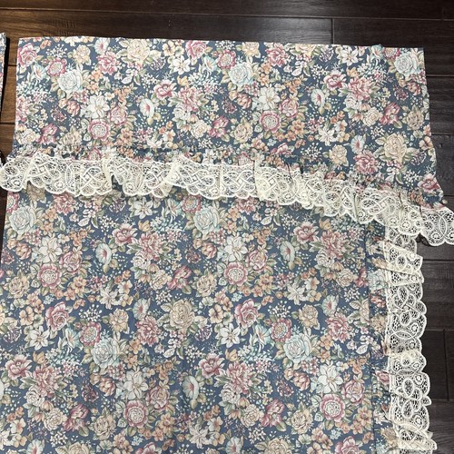 Vintage JCPenney Curtain Drape Valance Set Lace Ruffle Floral Rose 40”x65” - Picture 9 of 14