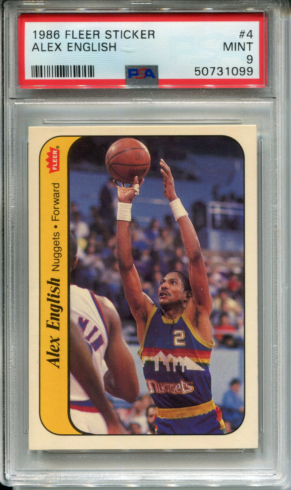 1986 Fleer Sticker #4 Alex English PSA 9 MINT Denver Nuggets