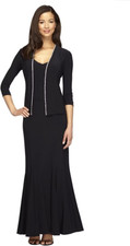 ALEX EVENINGS 2pc Black Rhinestone Embellished Jacket Maxi Dress SET 24W 3X