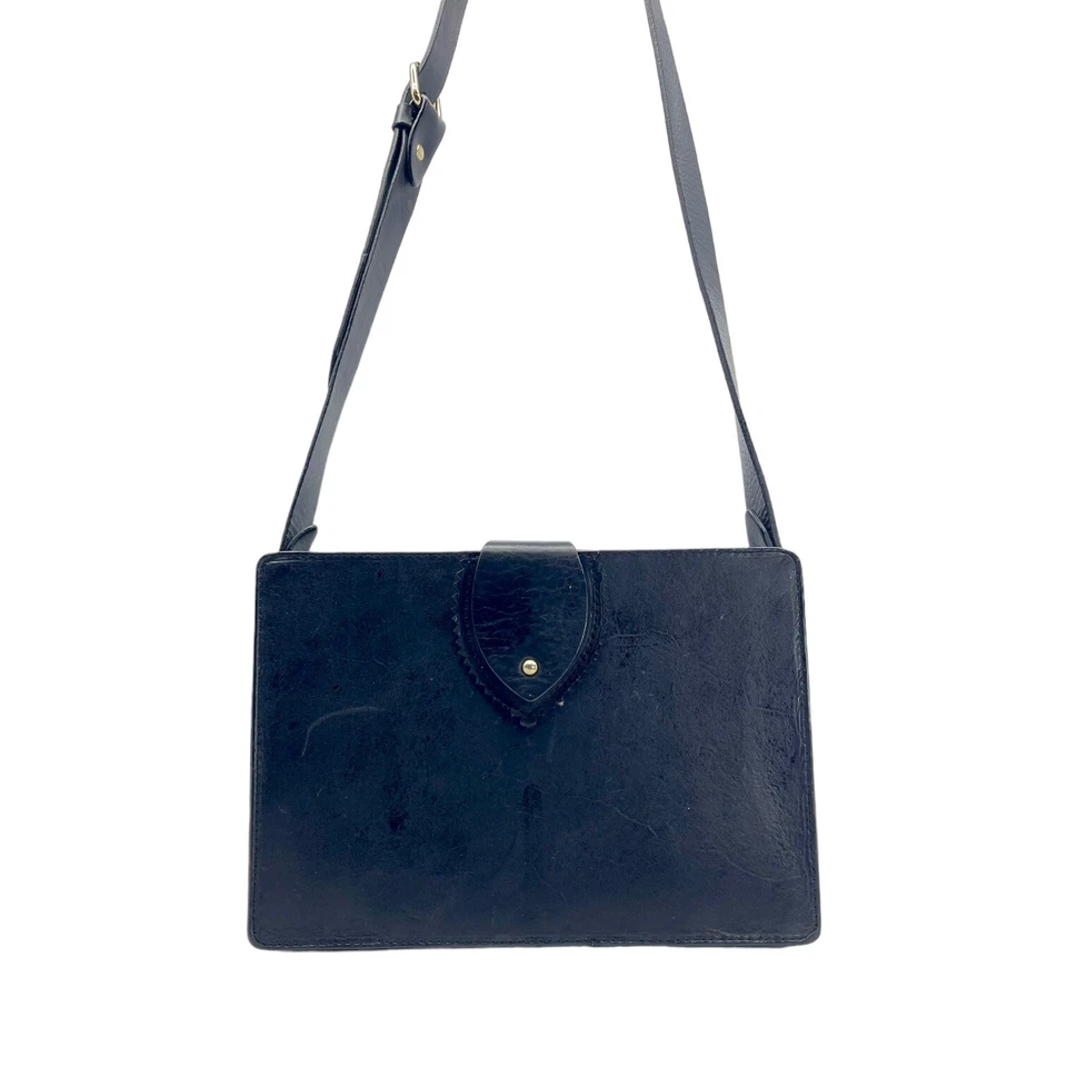 & OTHER STORIES Medium Leather Box Bag Handbag Crossbody Minimalist Retro BLACK - Image 2 of 4