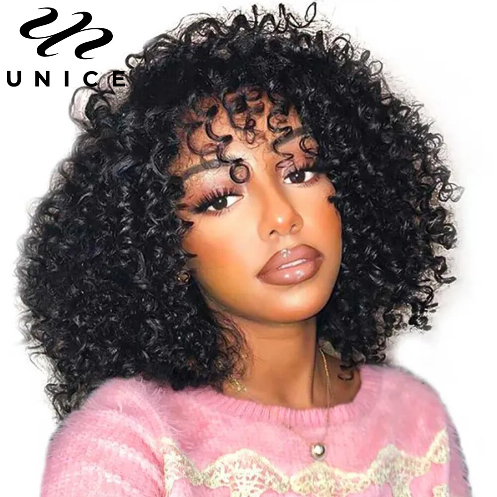 Malaysian Bouncy Curls Bob Curly Human Hair Wigs with Bangs  display picture 1