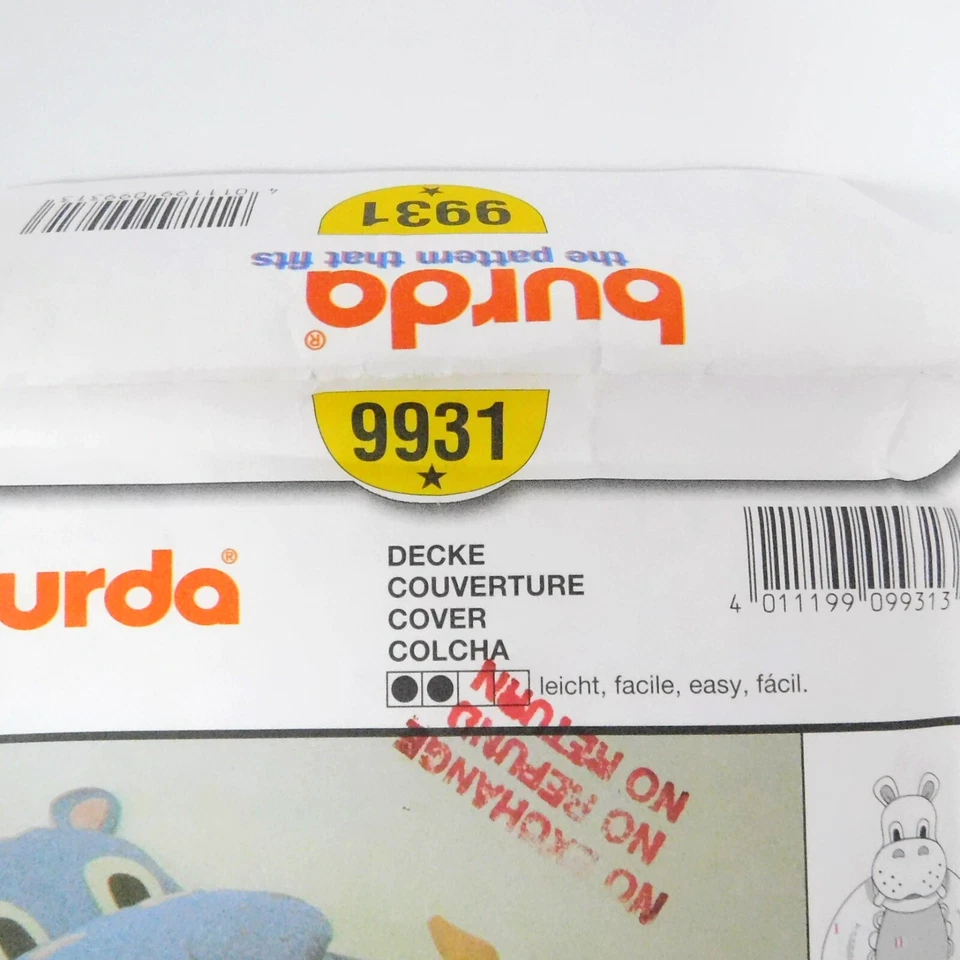 Burda 9931 Hippo Floor Mat Pattern One Size Uncut Baby Play Mat Room Decor - Image 4 of 4