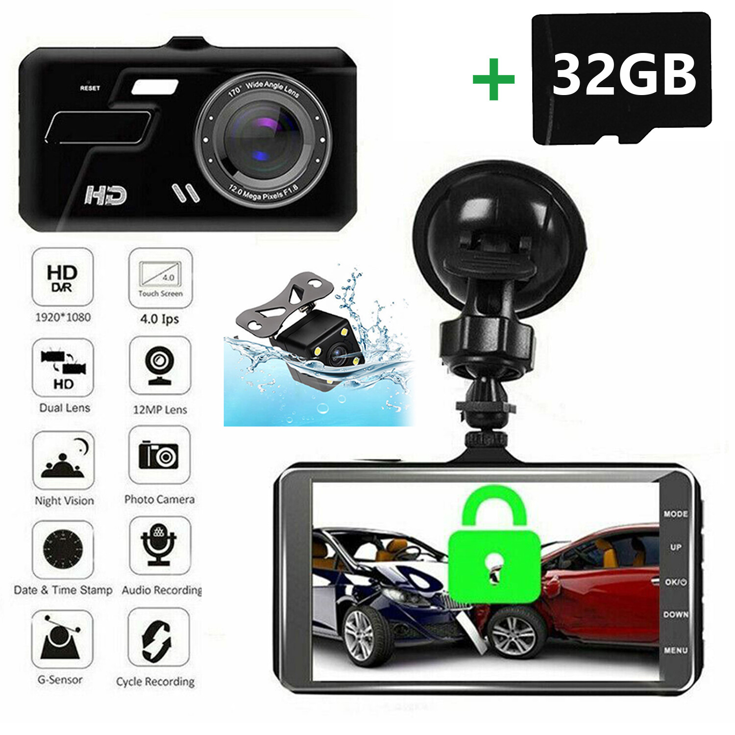 4" Dual Lens Dash Cam Touch Screen Camera 1080P Car DVR Video Recorder GSensor eBay