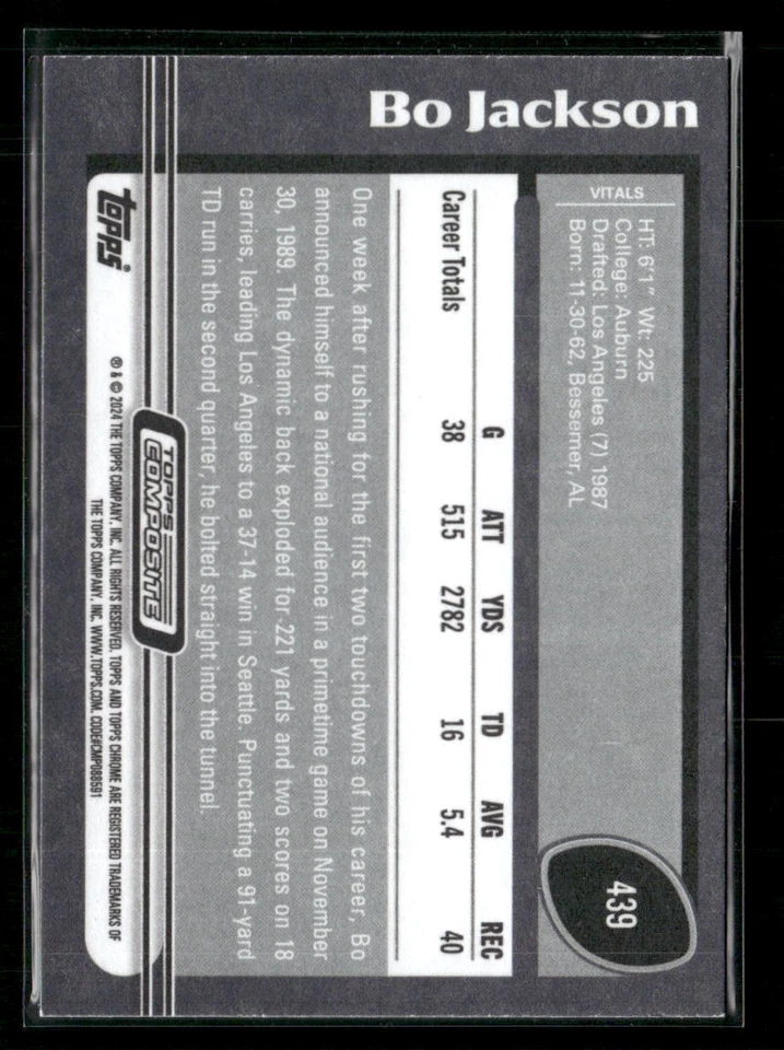 2023 Topps Composite #439 Bo Jackson 2003 Design Raiders - Image 2 of 2