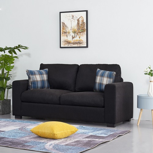 Luxury 2, 3 Seater Linen Fabric Couch Sofa Armchair with 2 Pillows Living Room - Picture 53 of 86