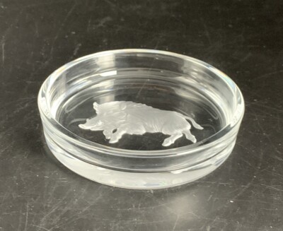 Glas Untersetzer; Val Saint Lambert; Wildschwein Geschliffen; D13cm, H2.8cm