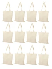 Tote Bags Bulk - 100% Cotton Reusable Shopping Bags - 6 & 12 Pack Grocery Bag...