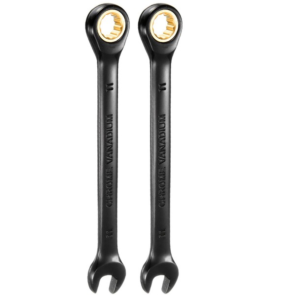 2Stk RatschenschlüSsel 11Mm Metrischer Offener EndschlüSsel 72-ZäHne CR-V Stahl-image