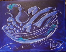 BLUE FRUITS    CONTEMPORARY  - ORIGINAL OIL Painting  Stretched  CANVAS B753D