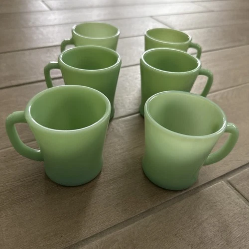 6 Jadeite Coffee Mugs D Handle Fire King/Anchor Hocking Fire King 40's - 60's