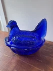 Fenton Cobalt Blue Hen On Nest 5" Model #5186 Split Tail. stamped. Mint
