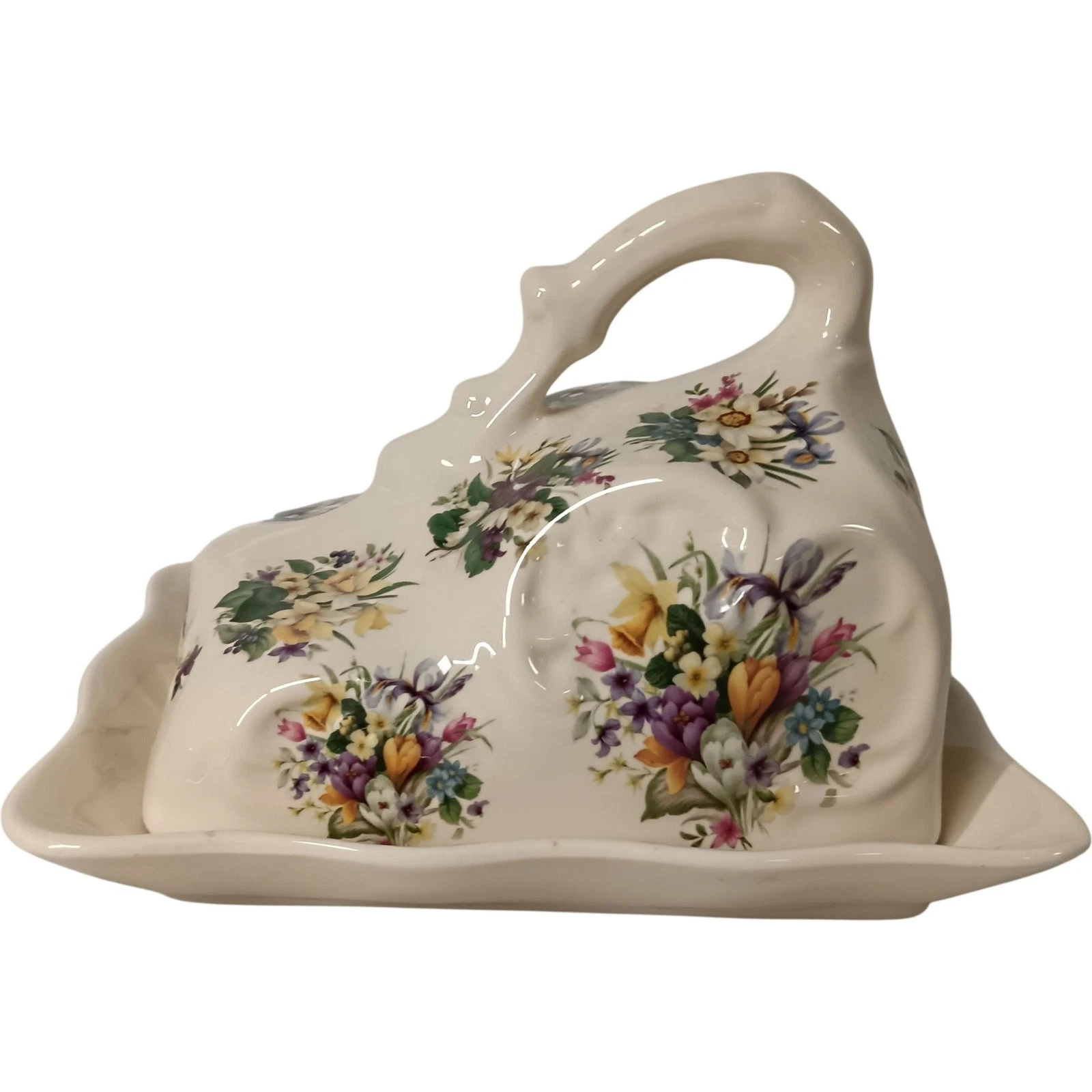 Floral Ceramic Butter/ Chesse Dish with Lid Vintage Kitchen Decor Collectable Pr