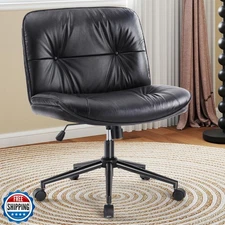 OLIXIS Criss Cross Chair with Wheels, Legged Home Office PU Leather Wide Arml