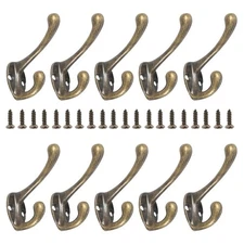 10Pcs Coat Hooks Wall Mounted Heavy Duty Dual Coat Rack Bronze Vintage Clothes