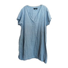 Tahari Linen Dress Stripe Popover Short Sleeve Pinstriped Beach Plus Size 3X