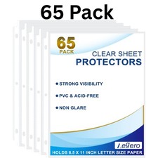 65 Pack Clear Sheet Protectors, 8.5 x 11 inch Page Protectors for 3 Ring Binder.