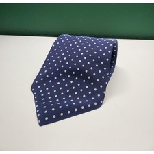 Polo Ralph Lauren Mens Navy Blue White Polka Dot Silk Necktie Made by Hand USA