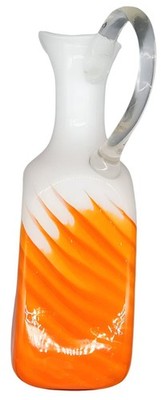 Vintage-Glaskrug in Orange und Weiß mit klarem Griff