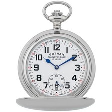 Gotham Men's Chrome Plated Double Hunter 17 Jewel Mechanical Pocket Watch