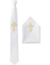AGJ First Communion Tie for Boys and Hanky Set with Embroidered Cross Baptism...