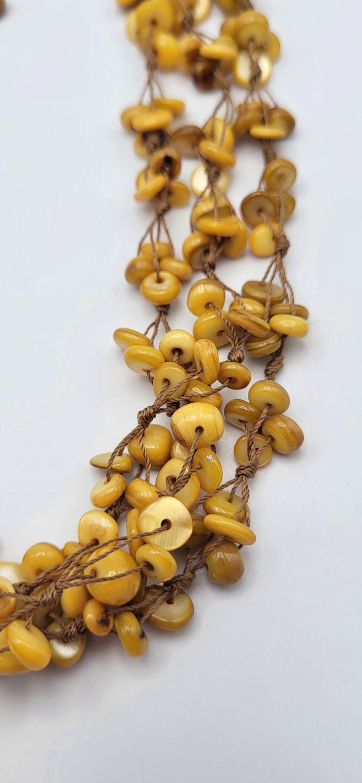 Shell Bead Statement Necklace Boho Dyed Yellow Mo… - image 3