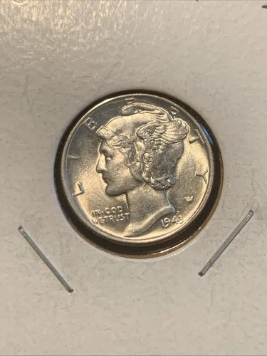 1943 P Mercury Dime Brilliant Uncirculated 90% Silver Coin Au / BU