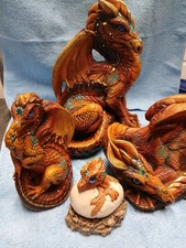 Windstone Set Of 4 Dragons Pena 1995 Brown With Blue Eyes