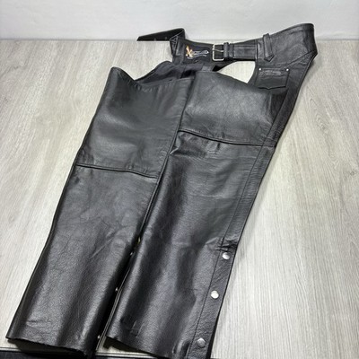 XElement Women s Black Leather Motorcycle Chaps Size 8 Adjustable