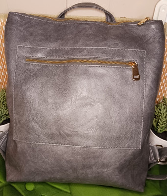 MODEM+CHIC ~ Large Backpack 15x14'' ~ Gray Faux Leather ~Fits Laptop Phone Pocket