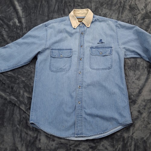 Remington Denim Shirt Mens Large Blue Cotton Button Down Shooting Outdoor Vtg - Picture 10 of 15