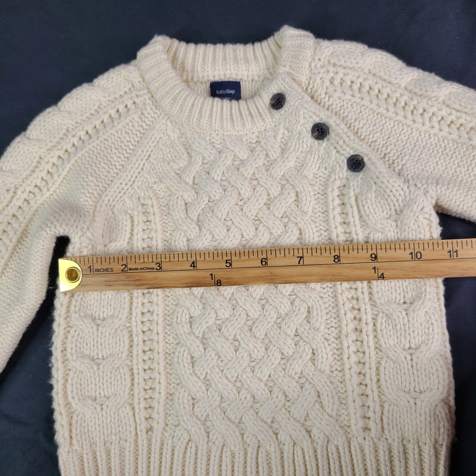 Pullover GAP Baby 6-12 meses unisex tejido con cable marfil crema manga larga botón cuello Foto 3 de 4
