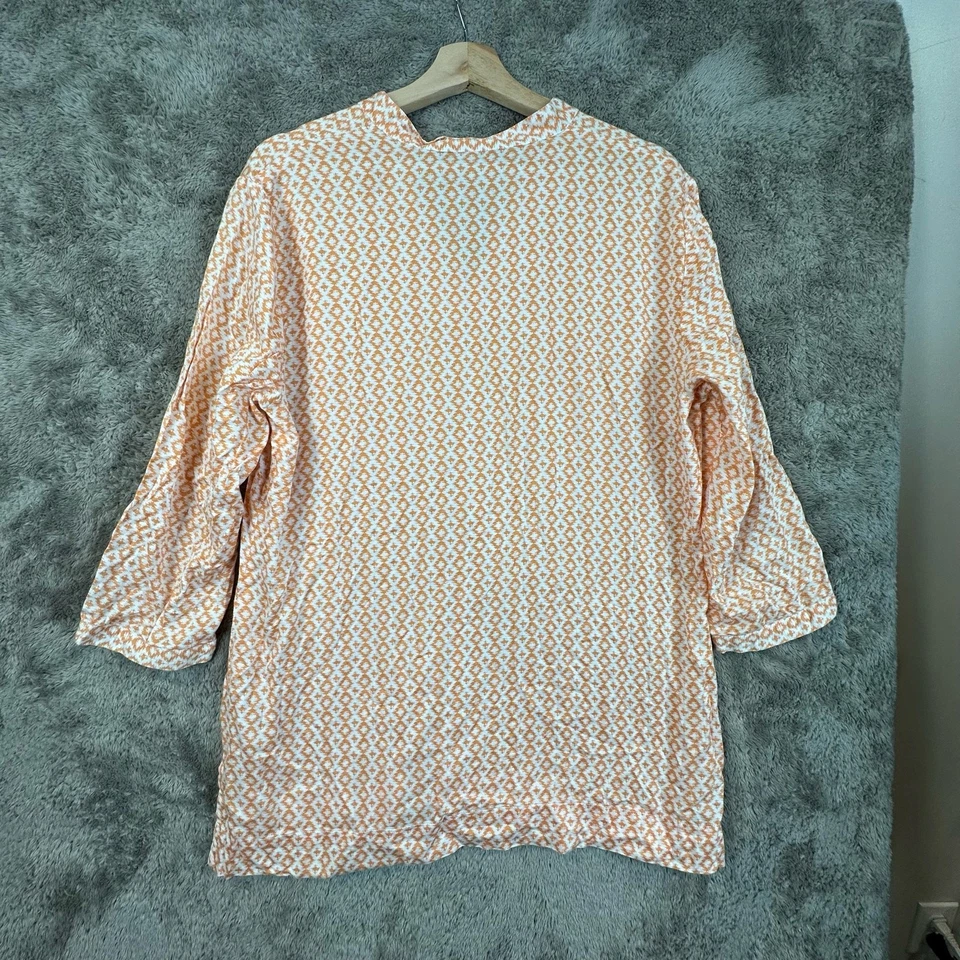Brook Brothers 346 Diamond Print Cotton Boho Tunic Top Popover Orange White XL - Image 2 of 4