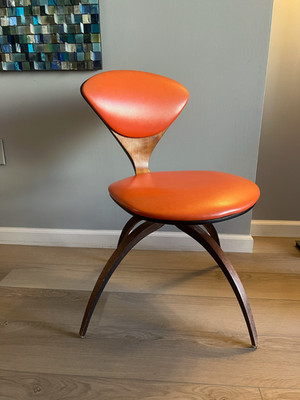 Norman Cherner for Plycraft Bentwood Swivel Chair   Orange Upholstery | 1963