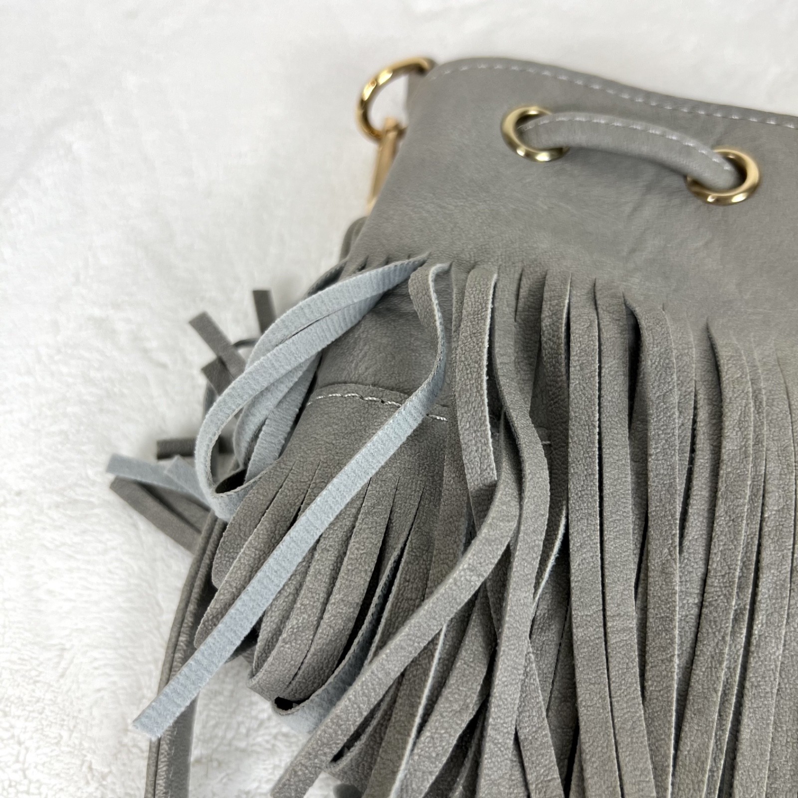 Venus Basic Light Grey Suede Fringed Drawstring B… - image 14