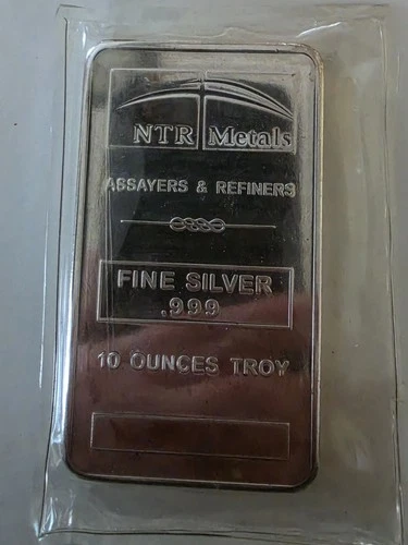 NTR Metals 10 oz .999 Fine Silver Bullion Bar 10 Troy Ounce Precious Metal