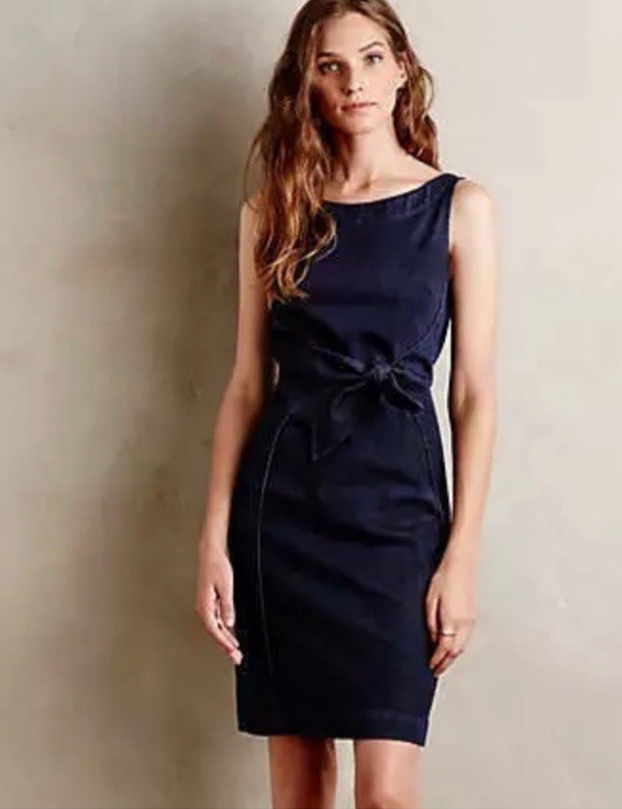 Holding Horses Anthropologie Blue Denim Ribboned Dress 8 Medium M Excellent HTF