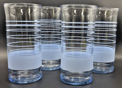 Drinking High Ball Glasses VTG Libbey Periwinkle Blue Striped 6'' T  Set 4 Bar