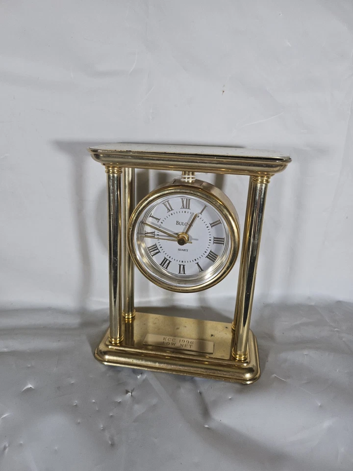 Bulova B1435 Reloj de Escritorio Cuarzo Dorado Latón Números Romanos De Colección Probado 1996 🔥 Foto 2 de 4