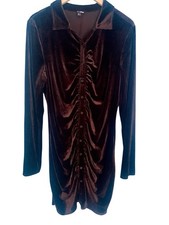 Fashion Nova Brown Velvet Ruched Button Up Long Sleeve Dress Size 2X