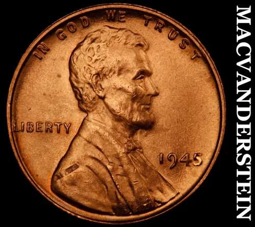 1945 Lincoln Wheat Cent- Red- Choice Gem Brilliant Uncirculated Luster #J4480