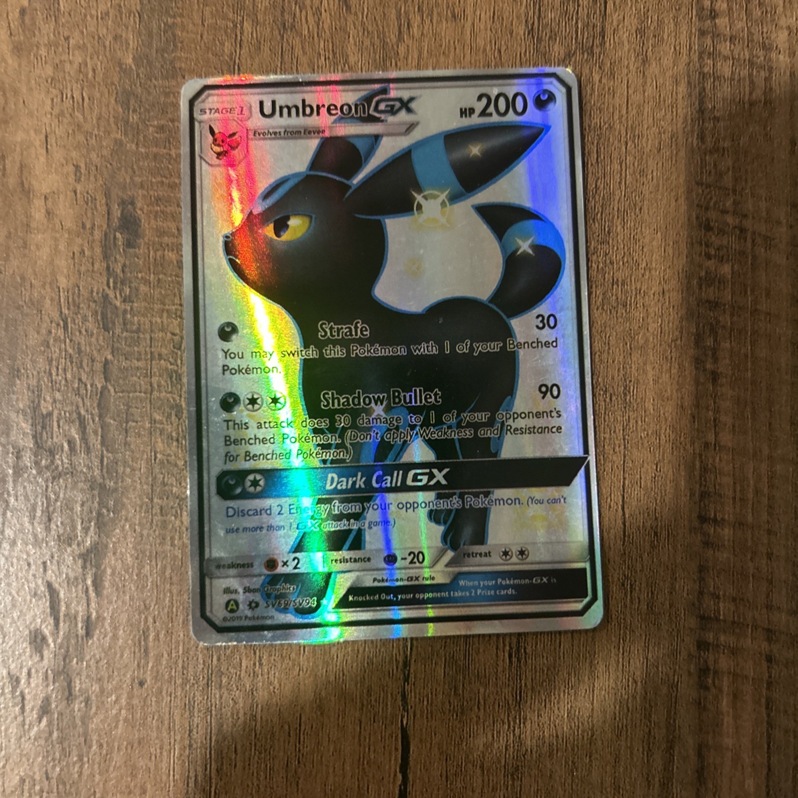 Pokémon Umbreon GX SV69/SV94 Hidden Fates Shiny Vault Full Art Holo 200 HP Card
