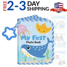 My First Baby Photo Album Holds 17 4x6 Photos, Soft Cloth Family Book with Na...