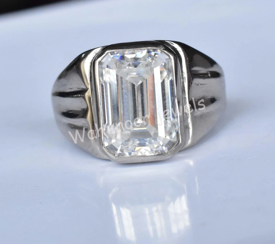43.15 TCW GRA Moissanite Emerald Cut 925 Sterling Silver Men Ring AGL Certified - Image 3 of 4