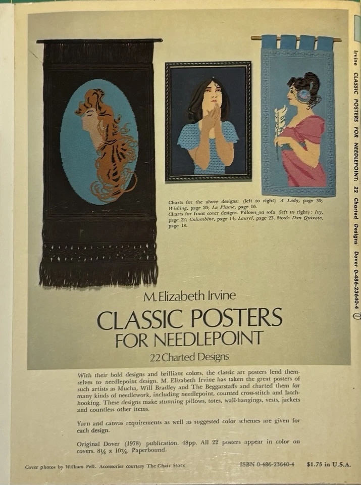 22 Classic Posters by M. Elizabeth Irvine ~ Needlepoint Patterns 1978 Retro - Image 4 of 4