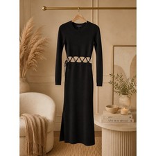 The Range Jet Black Lace Up Sweater Maxi Dress Side Slit NWT M Luxe Cocktail Fun