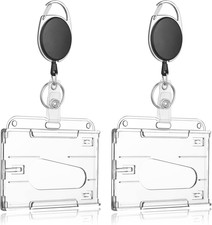 2 Pack Hard Plastic Badge Holders with Heavy Duty Badge Reels, Clear ID Card Hol
